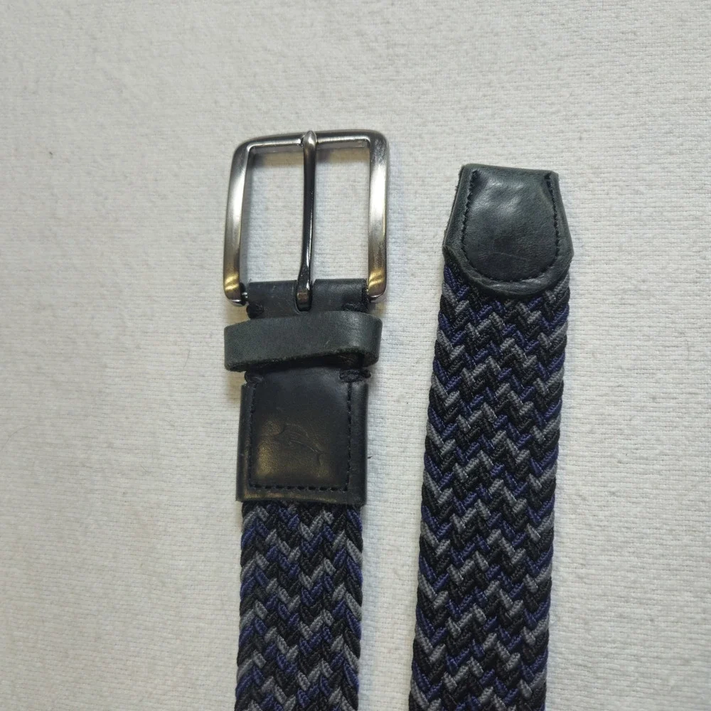 Tommy Bahama Belt Mens Maximum Stretch Woven Belt Leather Ends‎ Blue/Black/Gray